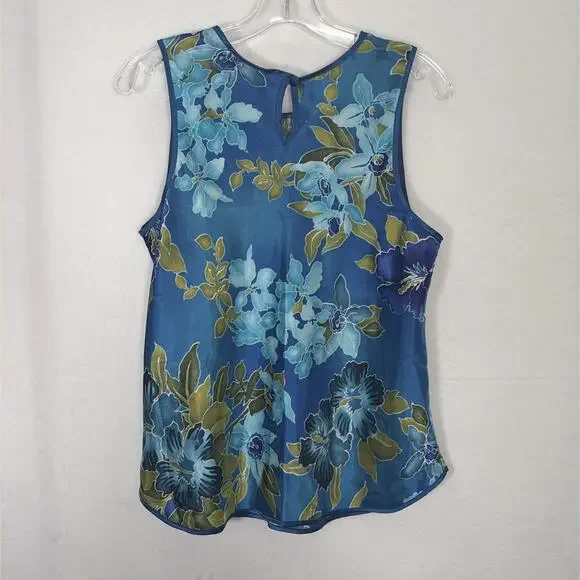 Vintage California Dynasty Blue Floral Satin Pajama Lounge Set Top Pants Medium - Picture 6 of 16